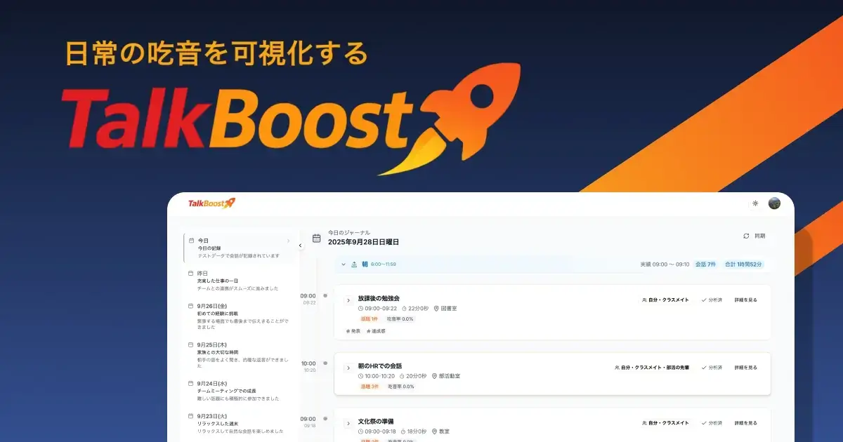 TalkBoost - 吃音者の発話の自発性を促進し、積極的に話すことを支援するアプリ TalkBoost - 吃音者の発話の自発性を促進し、積極的に話すことを支援するアプリ